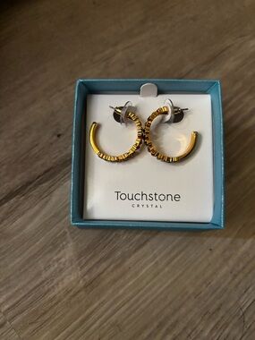 Touchstone Crystal Gold Jet Black Jagged Edge Earrings - Women's Fashion Jewelry